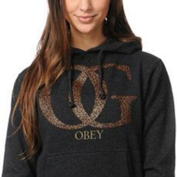 Obey Tops - Obey Leopard “Original Gangster” Hoodie Heathered Gray - M